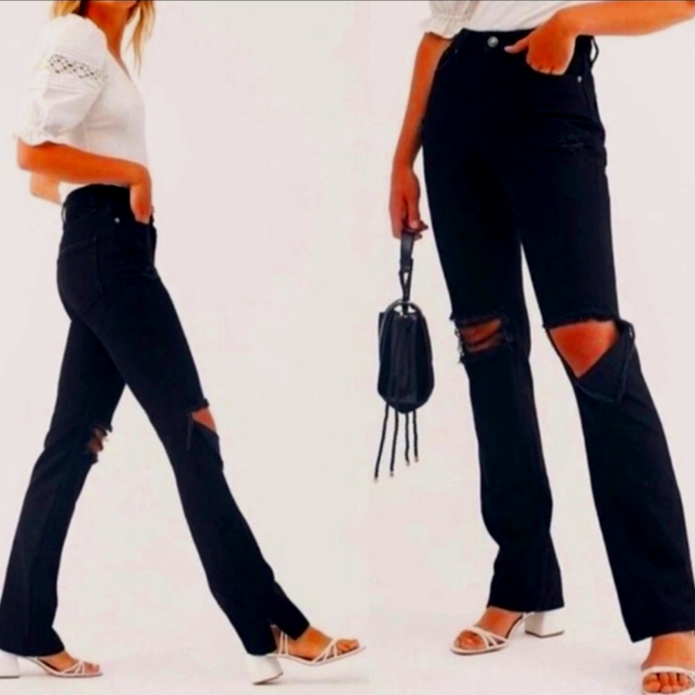 We The Free People Black Distressed My Own Lane Bootcut Denim‎ Jeans